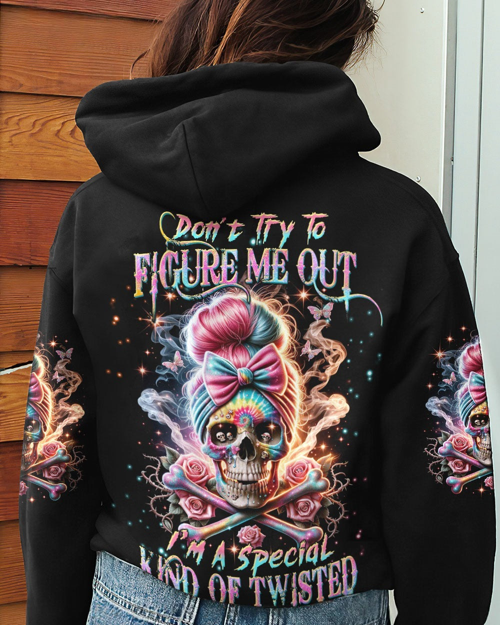 BLISSCORNERS SHE IS SUNSHINE MESSY BUN SKULL ALL OVER PRINT
