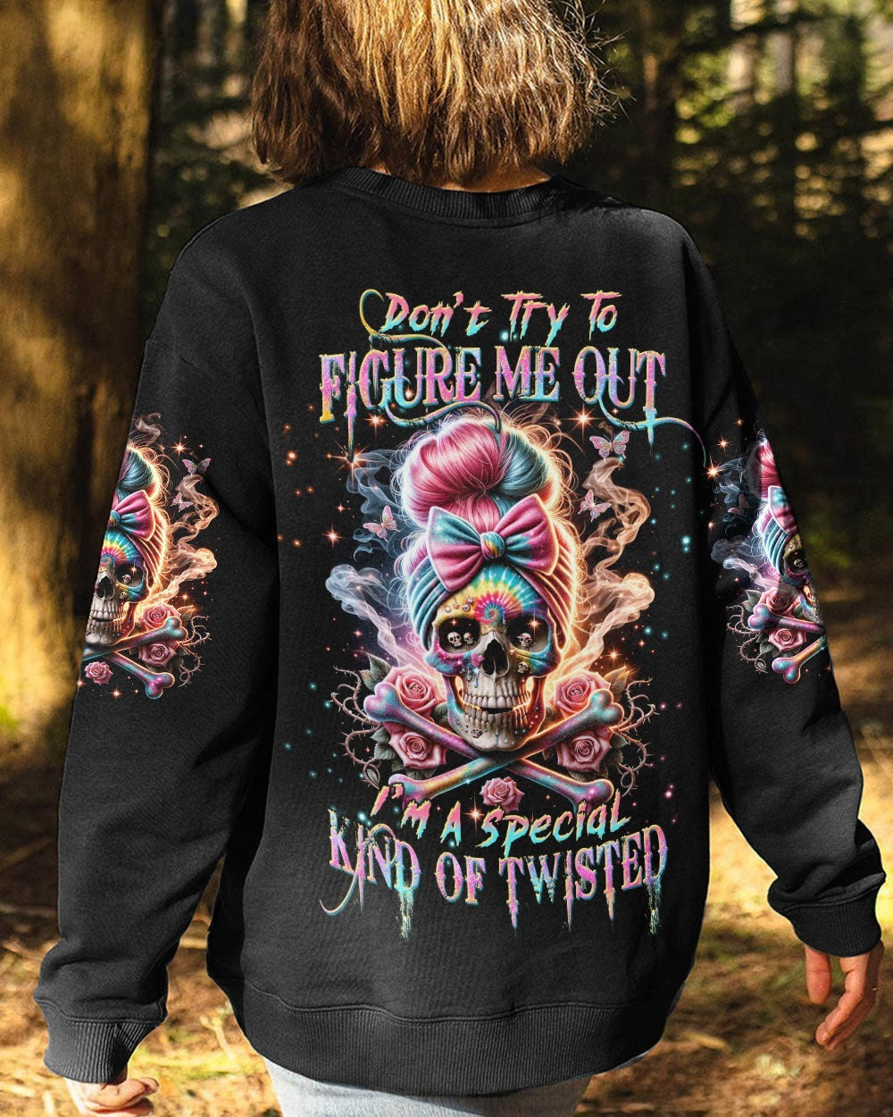 BLISSCORNERS SHE IS SUNSHINE MESSY BUN SKULL ALL OVER PRINT