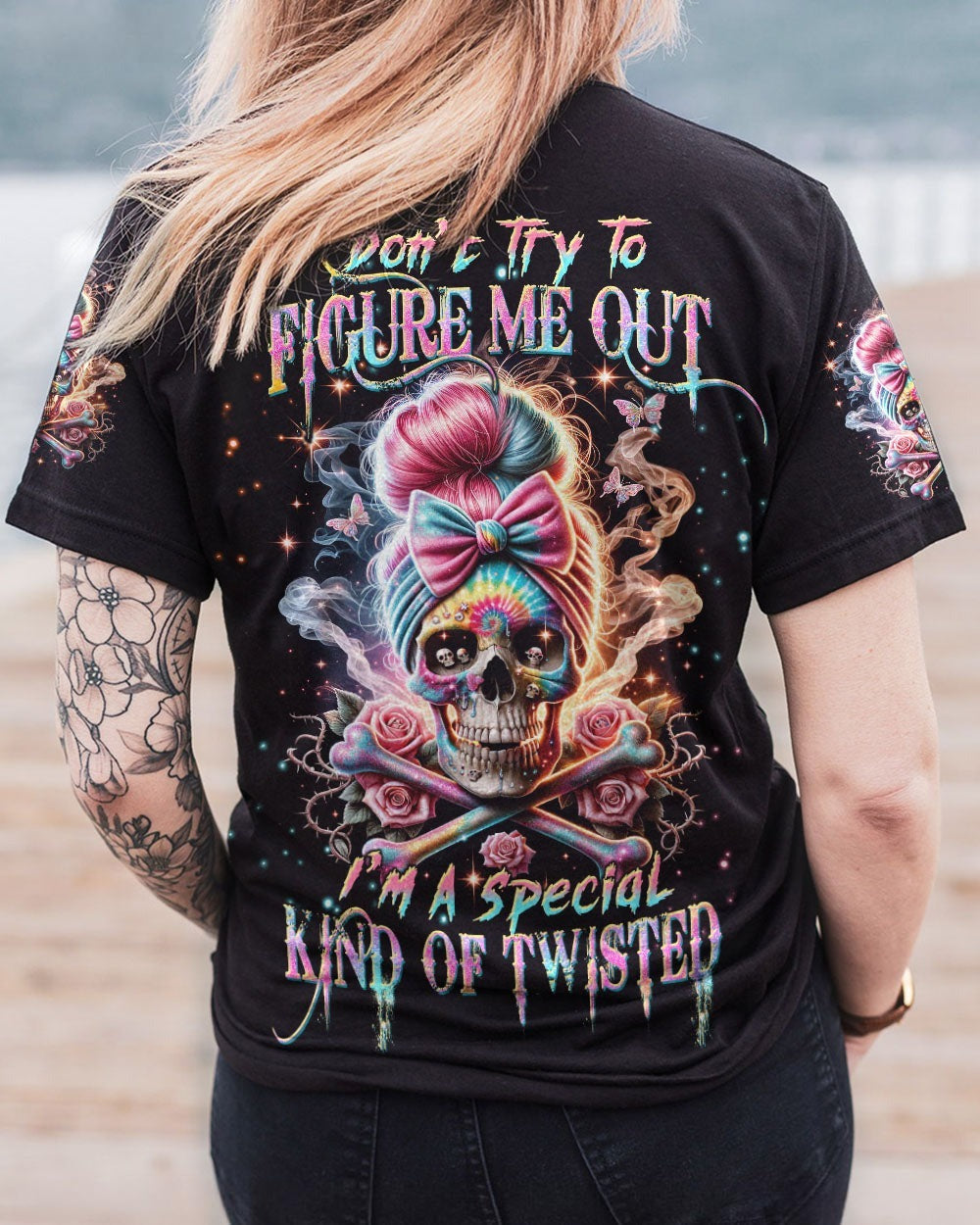 BLISSCORNERS SHE IS SUNSHINE MESSY BUN SKULL ALL OVER PRINT