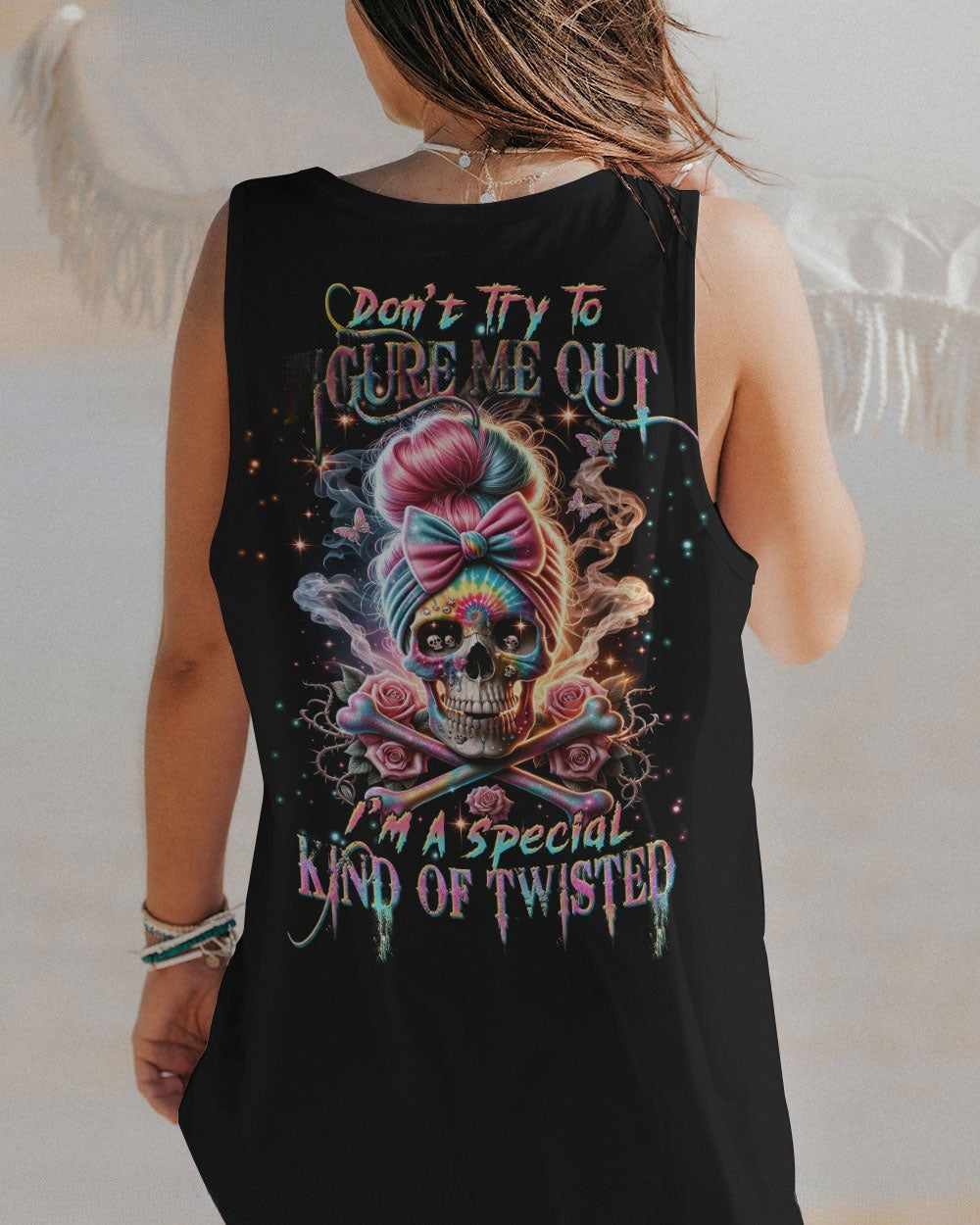 BLISSCORNERS SHE IS SUNSHINE MESSY BUN SKULL ALL OVER PRINT