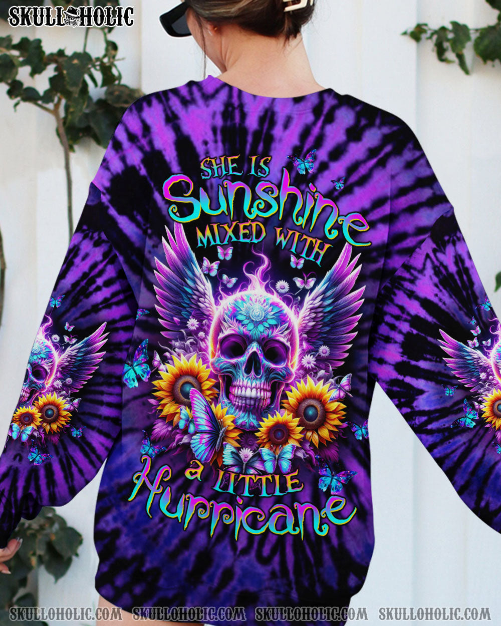 BLISSCORNERS SHE IS SUNSHINE SKULL WINGS SUNFLOWER ALL OVER PRINT