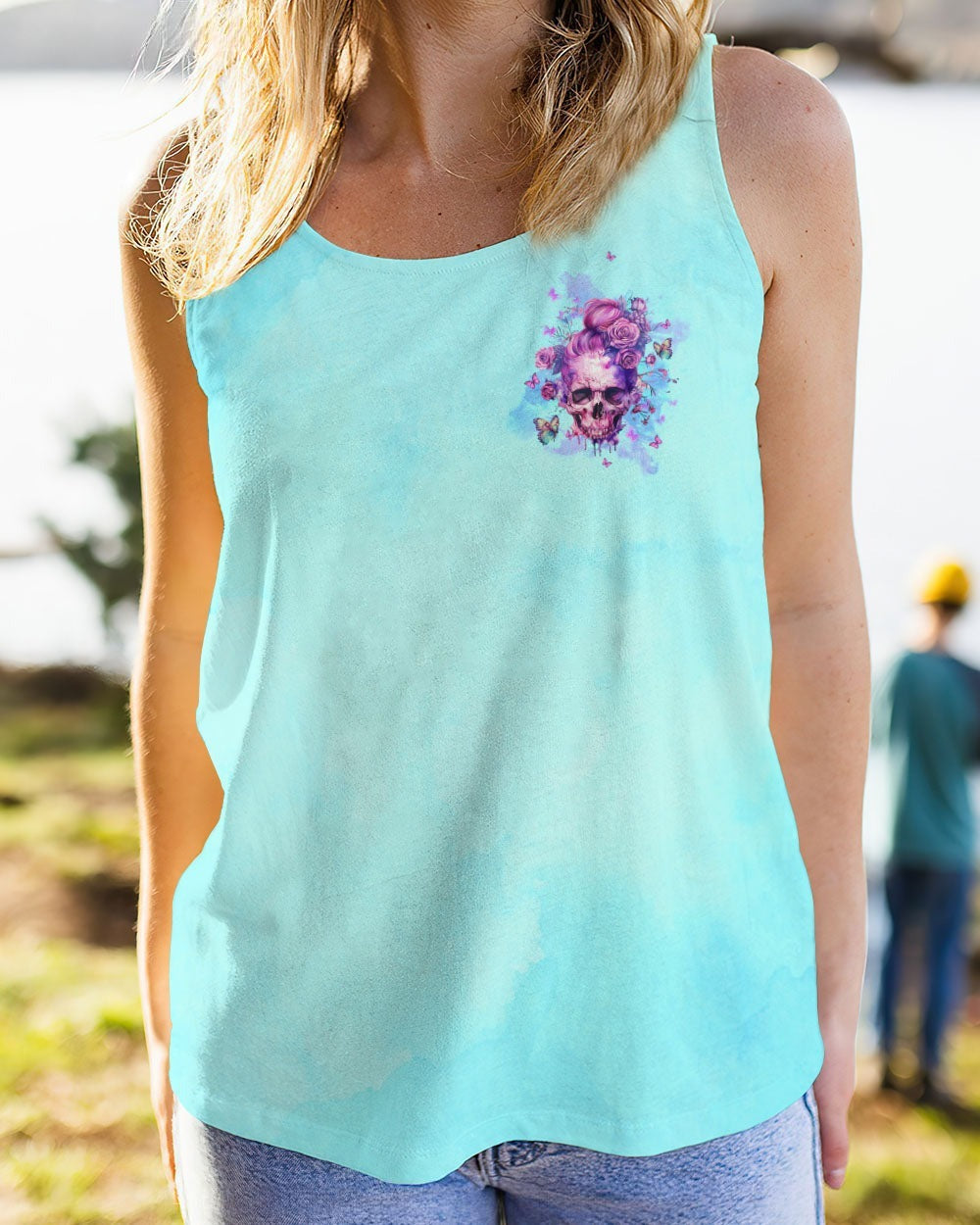 BLISSCORNERS DON'T TRY TO FIGURE ME OUT MESSY BUN SKULL ALL OVER PRINT