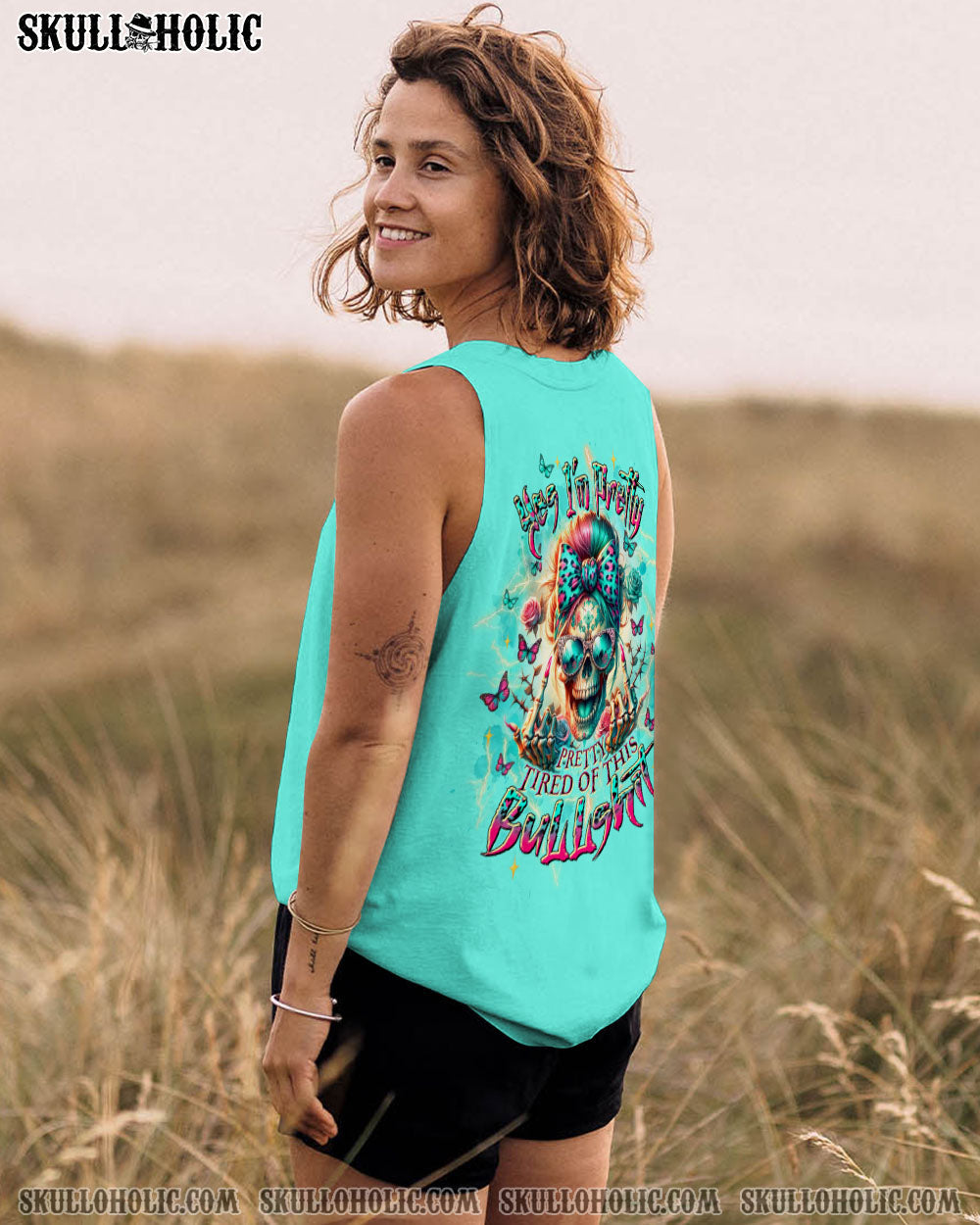 BLISSCORNERS YES I'M PRETTY SKULL MESSY BUN ALL OVER PRINT
