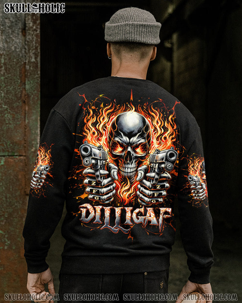 BLISSCORNERS DILLIGAF SKULL FIRE ALL OVER PRINT
