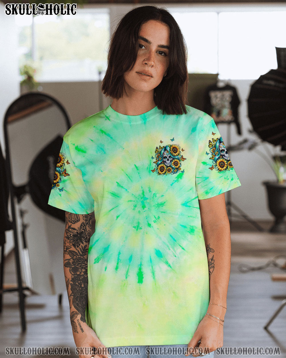 BLISSCORNERS SHE IS SUNSHINE SKULL TIE DYE ALL OVER PRINT