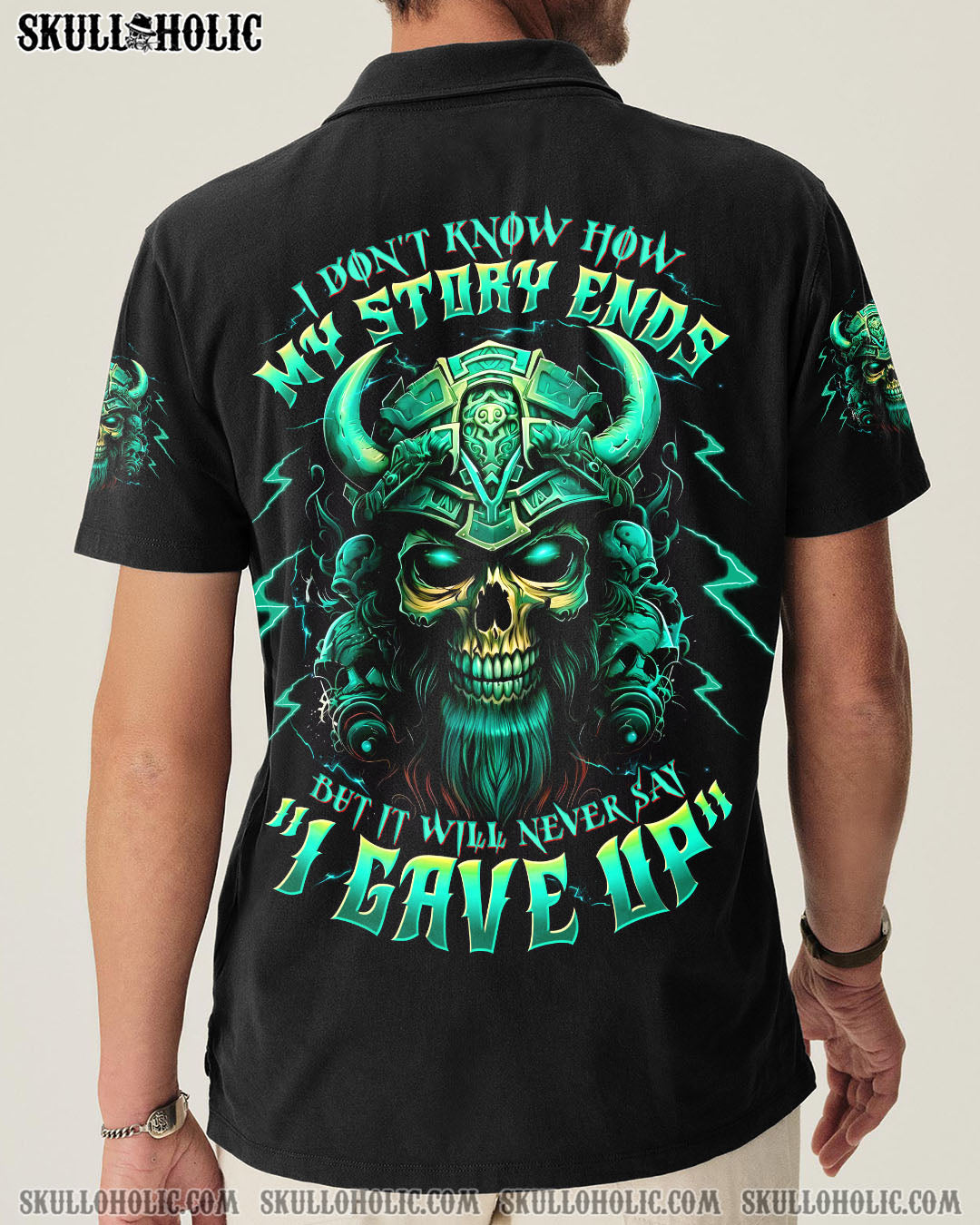 BLISSCORNERS NEVER SAY I GAVE UP SKULL WARRIOR VIKING ALL OVER PRINT