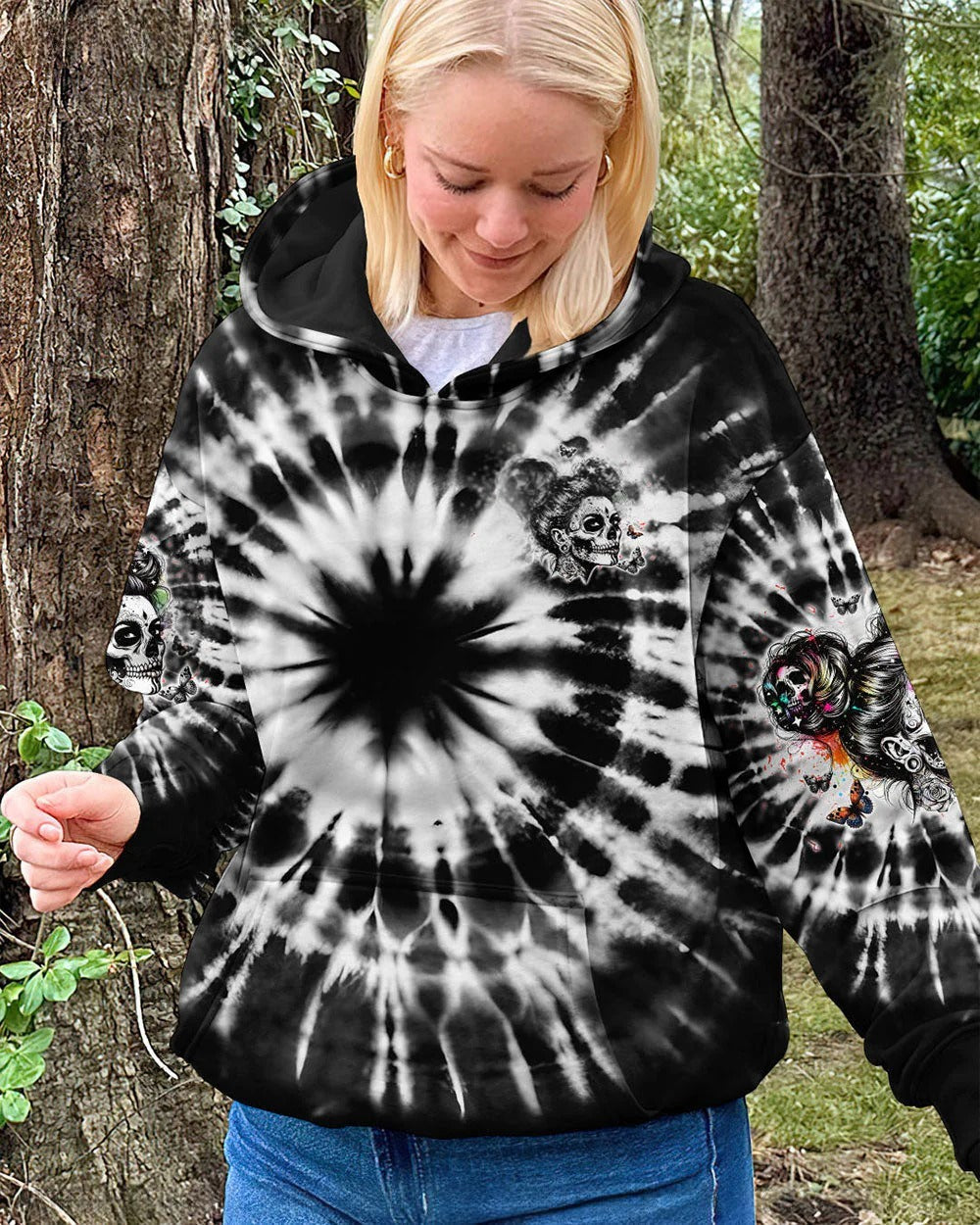 BLISSCORNERS IF YOU THINK THE THINGS I SAY OUT LOUD MESSY BUN SKULL TIE DYE ALL OVER PRINT