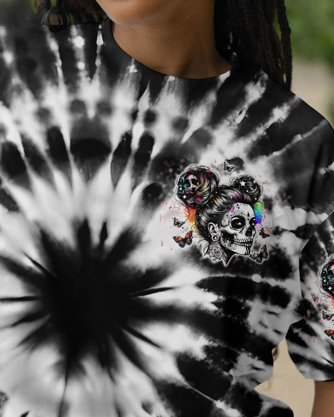 BLISSCORNERS IF YOU THINK THE THINGS I SAY OUT LOUD MESSY BUN SKULL TIE DYE ALL OVER PRINT