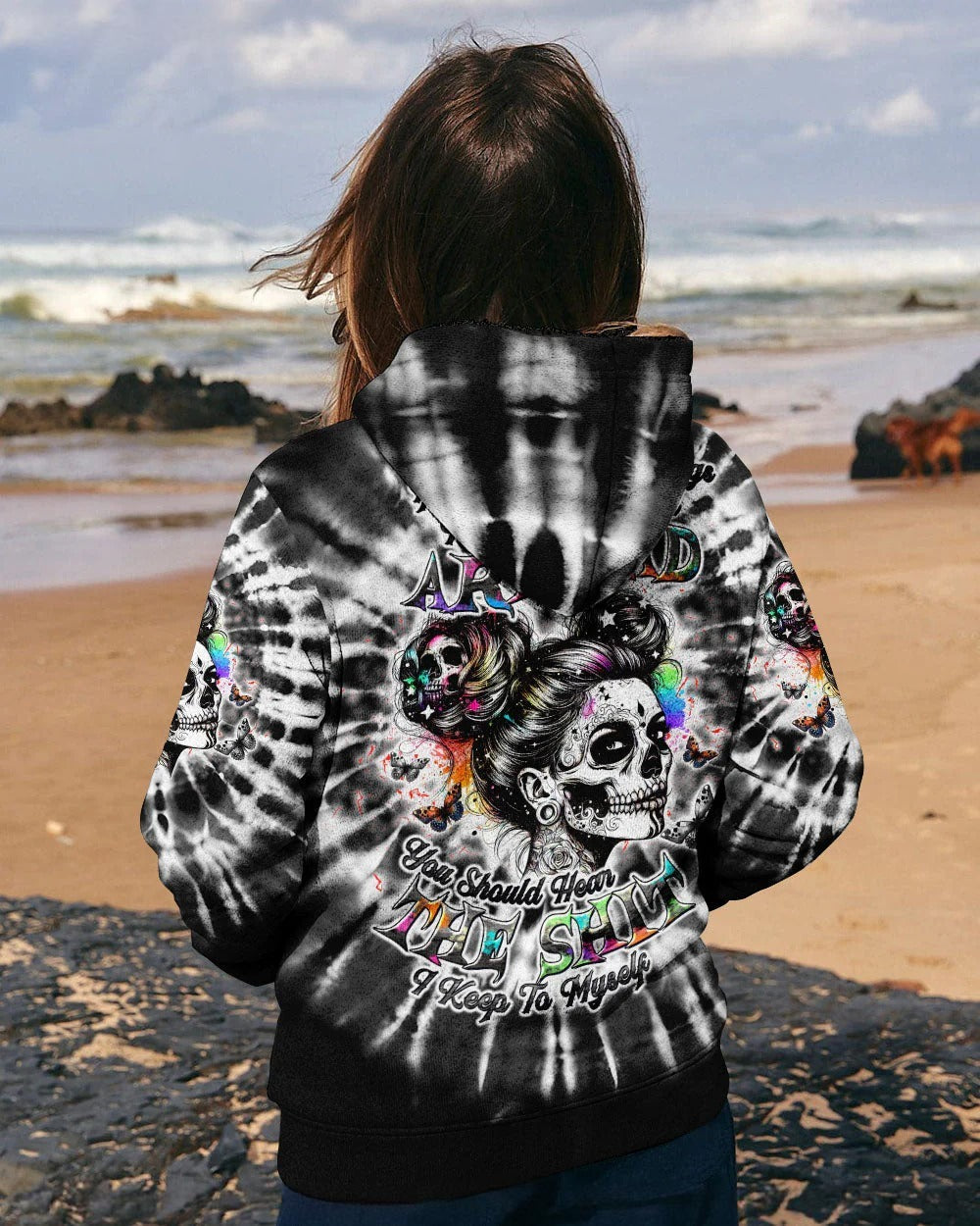BLISSCORNERS IF YOU THINK THE THINGS I SAY OUT LOUD MESSY BUN SKULL TIE DYE ALL OVER PRINT