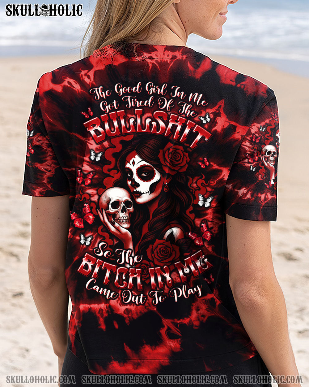 BLISSCORNERS THE GOOD GIRL IN ME SKULL LADY TIE DYE ALL OVER PRINT