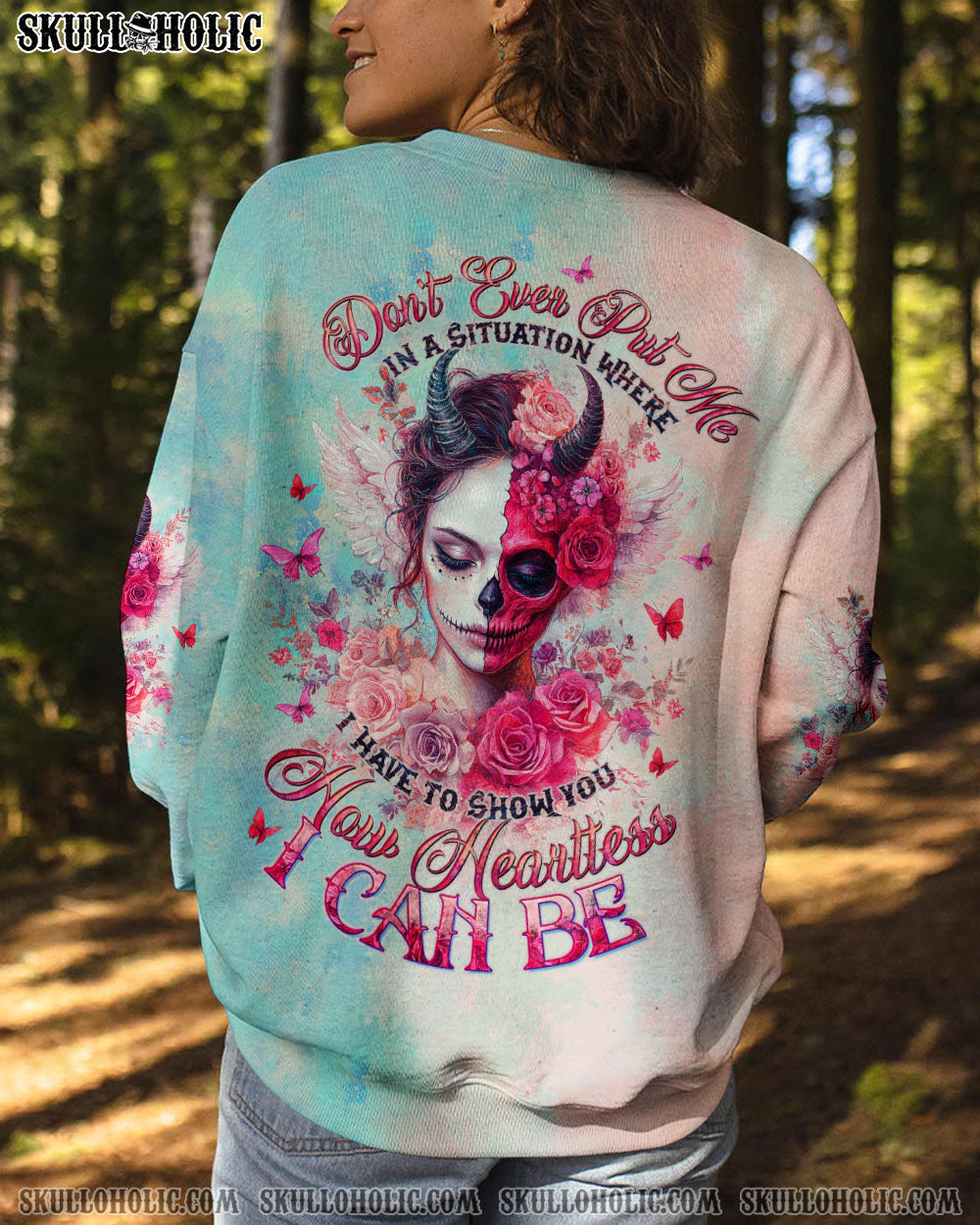 BLISSCORNERS HOW HEARTLESS I CAN BE SKULL LADY ALL OVER PRINT
