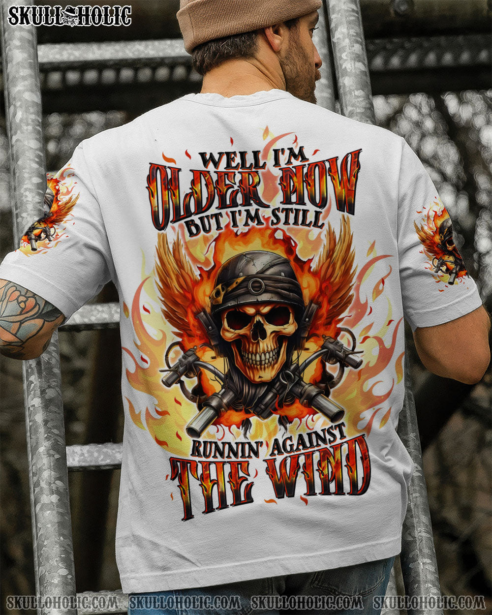 BLISSCORNERS RUNNING AGAINST THE WIND BIKER SKULL ALL OVER PRINT
