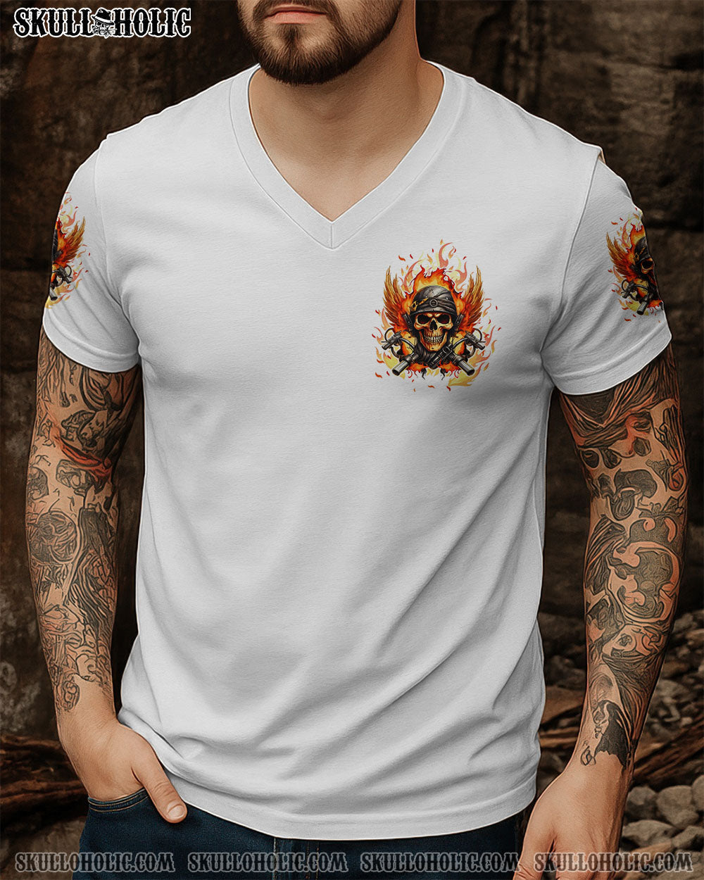 BLISSCORNERS RUNNING AGAINST THE WIND BIKER SKULL ALL OVER PRINT
