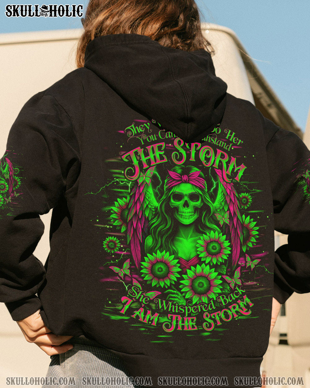 BLISSCORNERS I AM THE STORM SKELETON WINGS SUNFLOWER ALL OVER PRINT