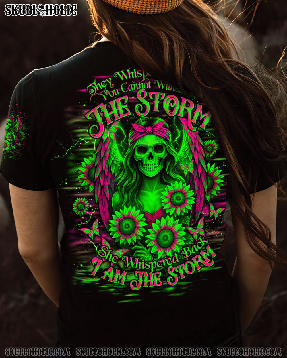 BLISSCORNERS I AM THE STORM SKELETON WINGS SUNFLOWER ALL OVER PRINT