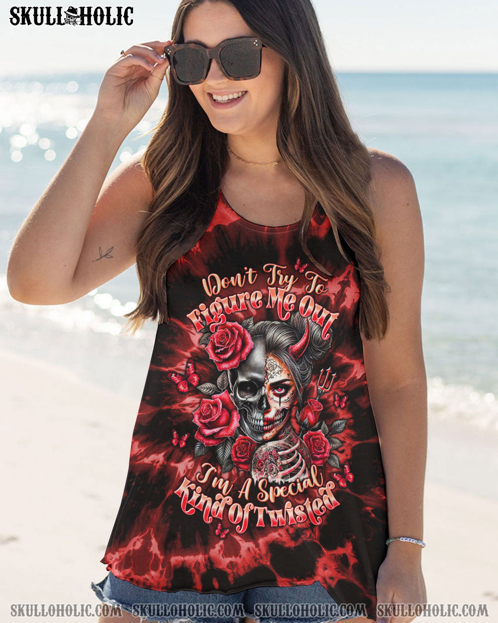 BLISSCORNERS DON'T TRY TO FIGURE ME OUT SKULL LADY ALL OVER PRINT
