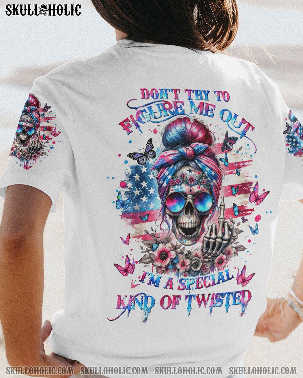 BLISSCORNERS SHE IS SUNSHINE SKULL MESSY BUN TIE DYE ALL OVER PRINT