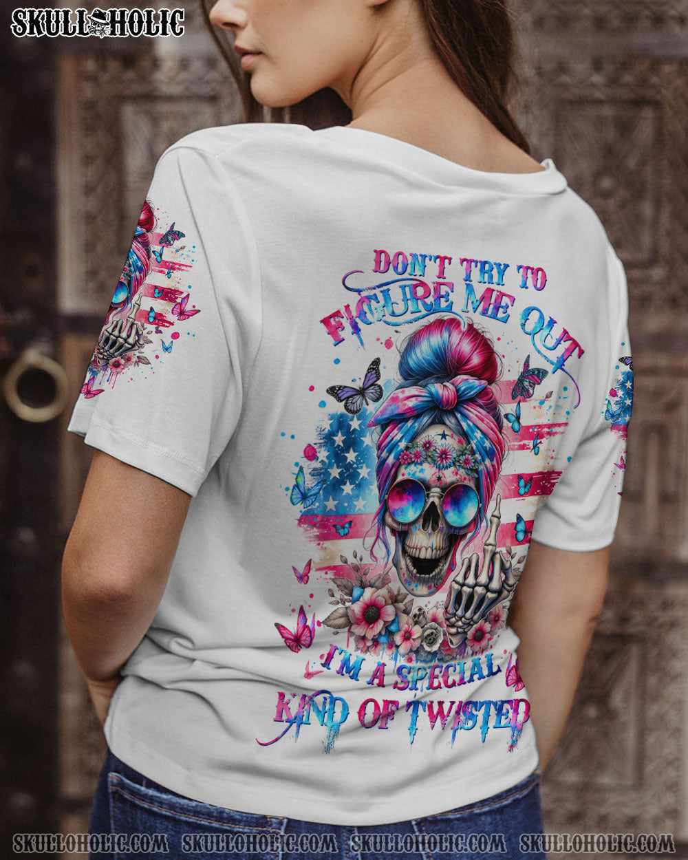 BLISSCORNERS SHE IS SUNSHINE SKULL MESSY BUN TIE DYE ALL OVER PRINT