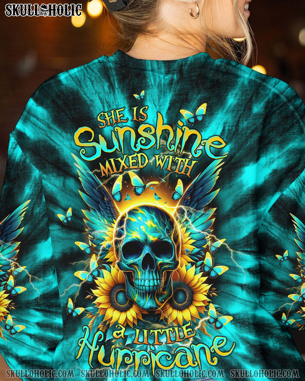 BLISSCORNERS SHE IS SUNSHINE SKULL WINGS TIE DYE ALL OVER PRINT