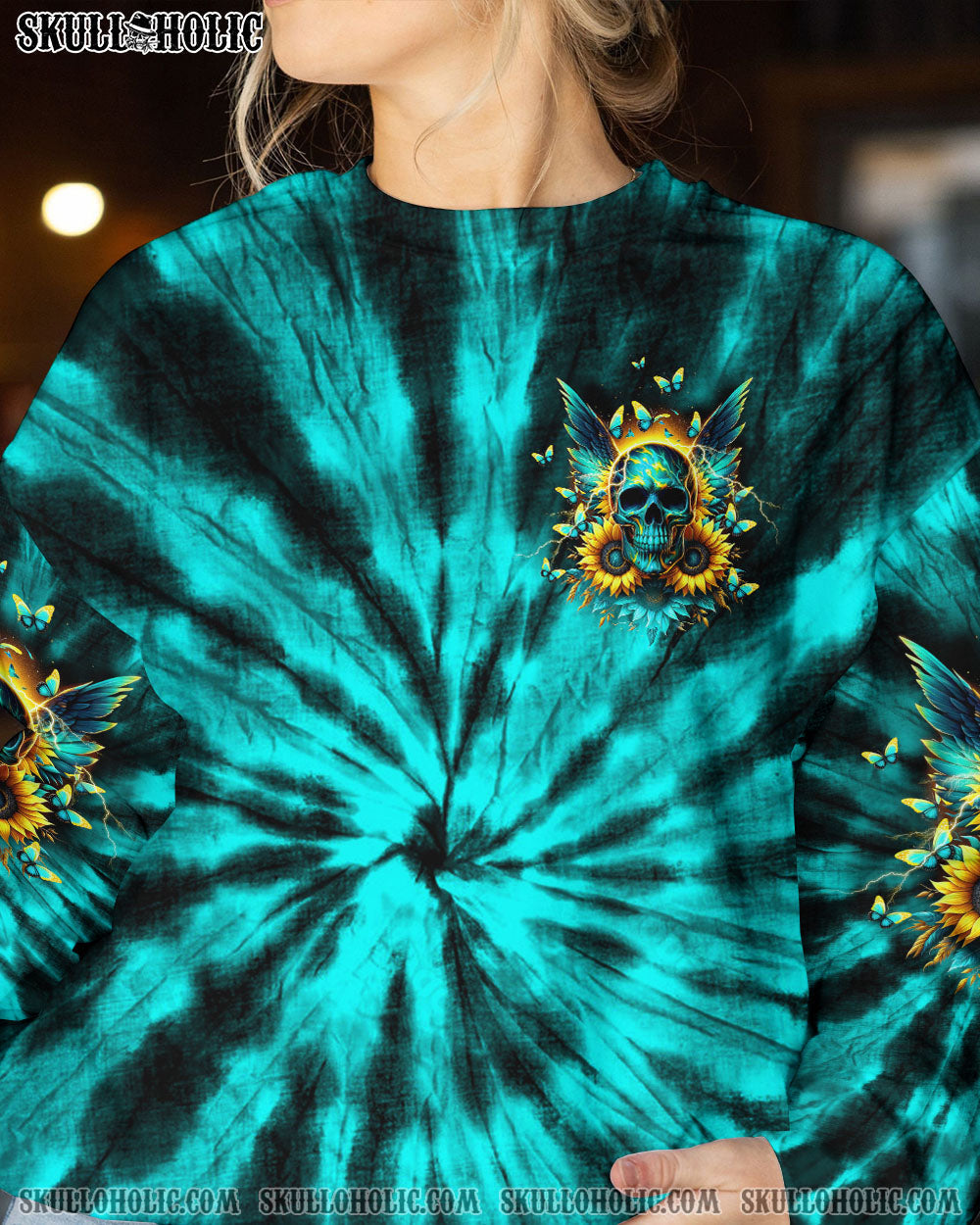 BLISSCORNERS SHE IS SUNSHINE SKULL WINGS TIE DYE ALL OVER PRINT