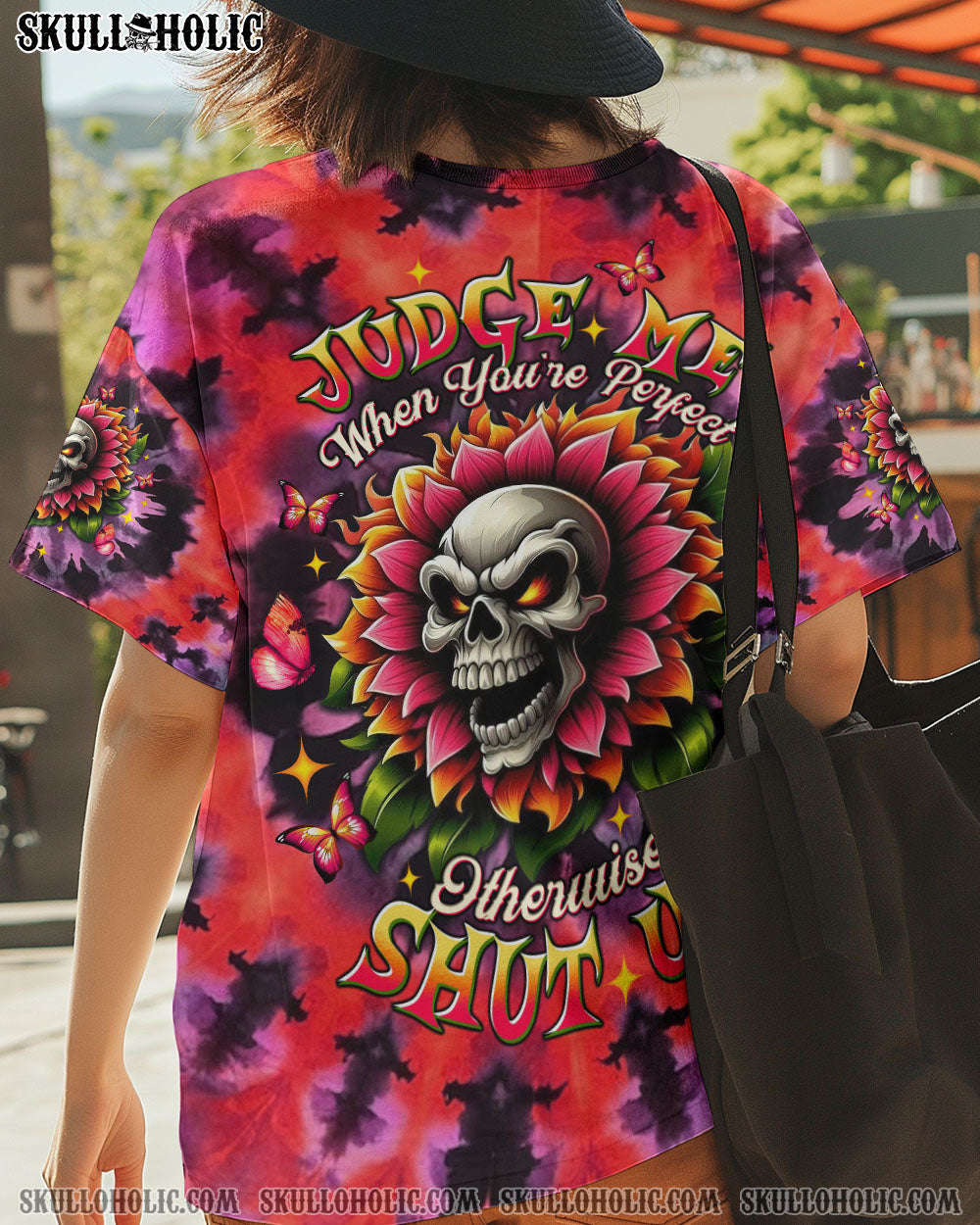 BLISSCORNERS JUDGE ME WHEN SKULL FLOWER TIE DYE ALL OVER PRINT