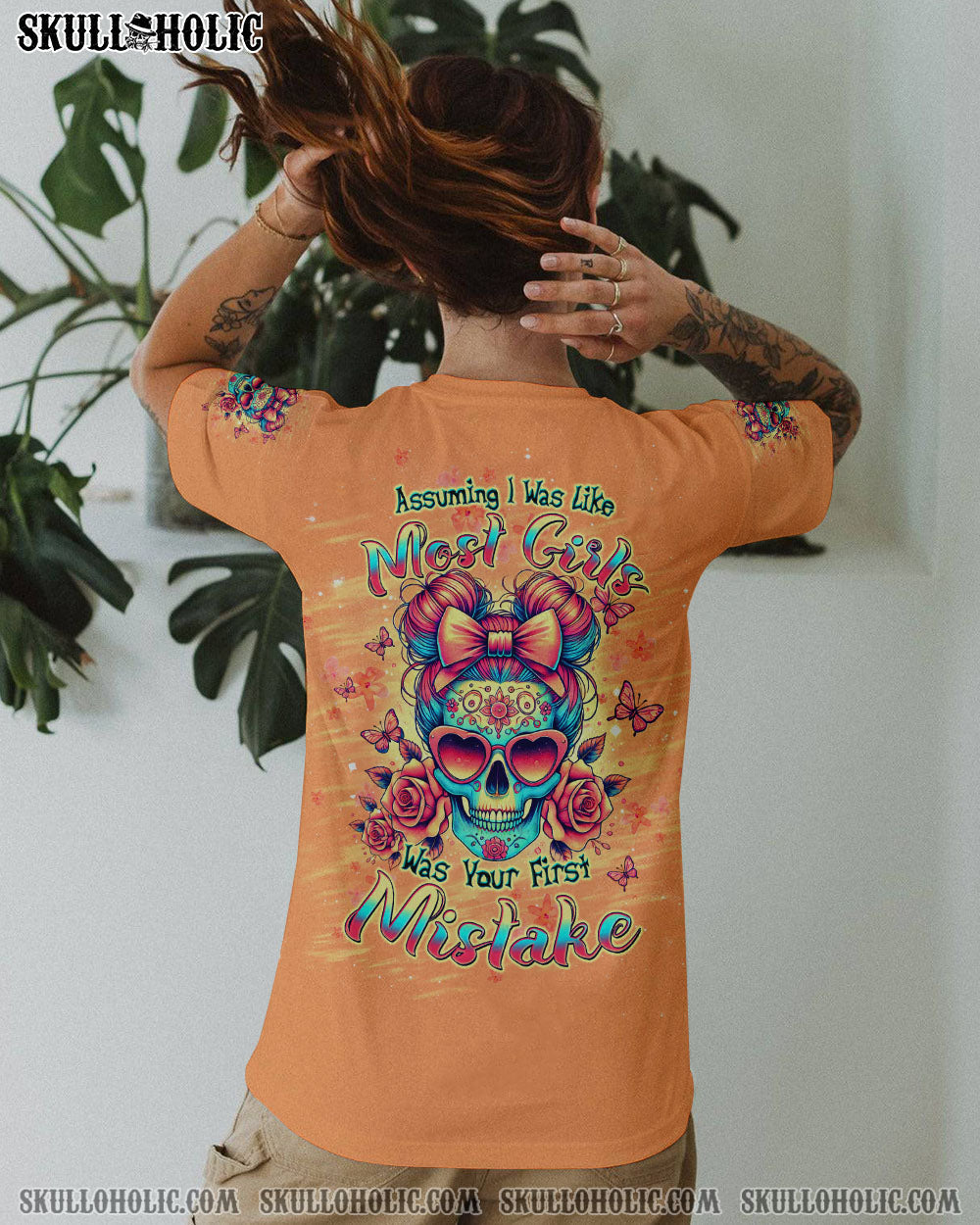 BLISSCORNERS THE GOOD GIRL IN ME SKULL MESSY BUN ALL OVER PRINT