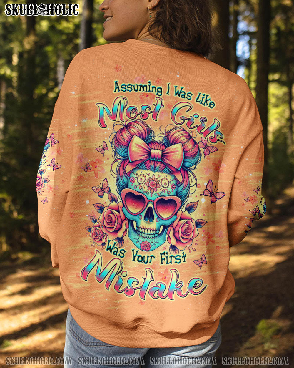 BLISSCORNERS THE GOOD GIRL IN ME SKULL MESSY BUN ALL OVER PRINT
