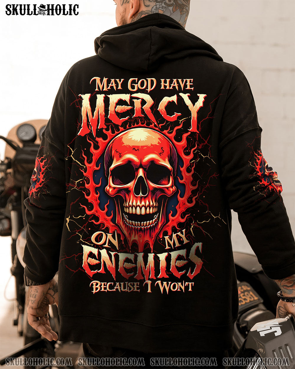 BLISSCORNERS MAY GOD HAVE MERCY ON MY ENEMIES SKULL ALL OVER PRINT