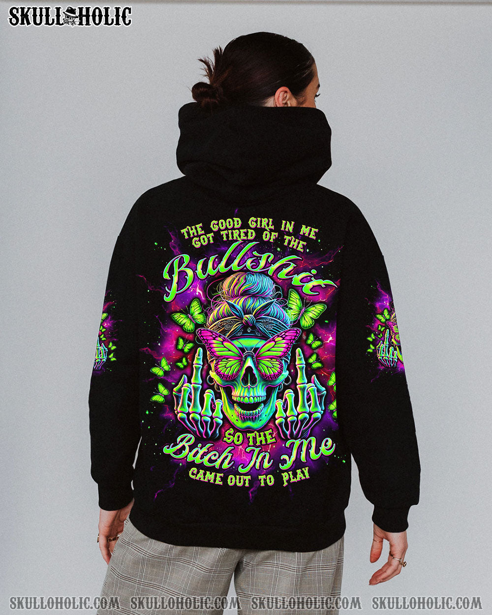 BLISSCORNERS THE GOOD GIRL IN ME MESSY BUN SKULL ALL OVER PRINT