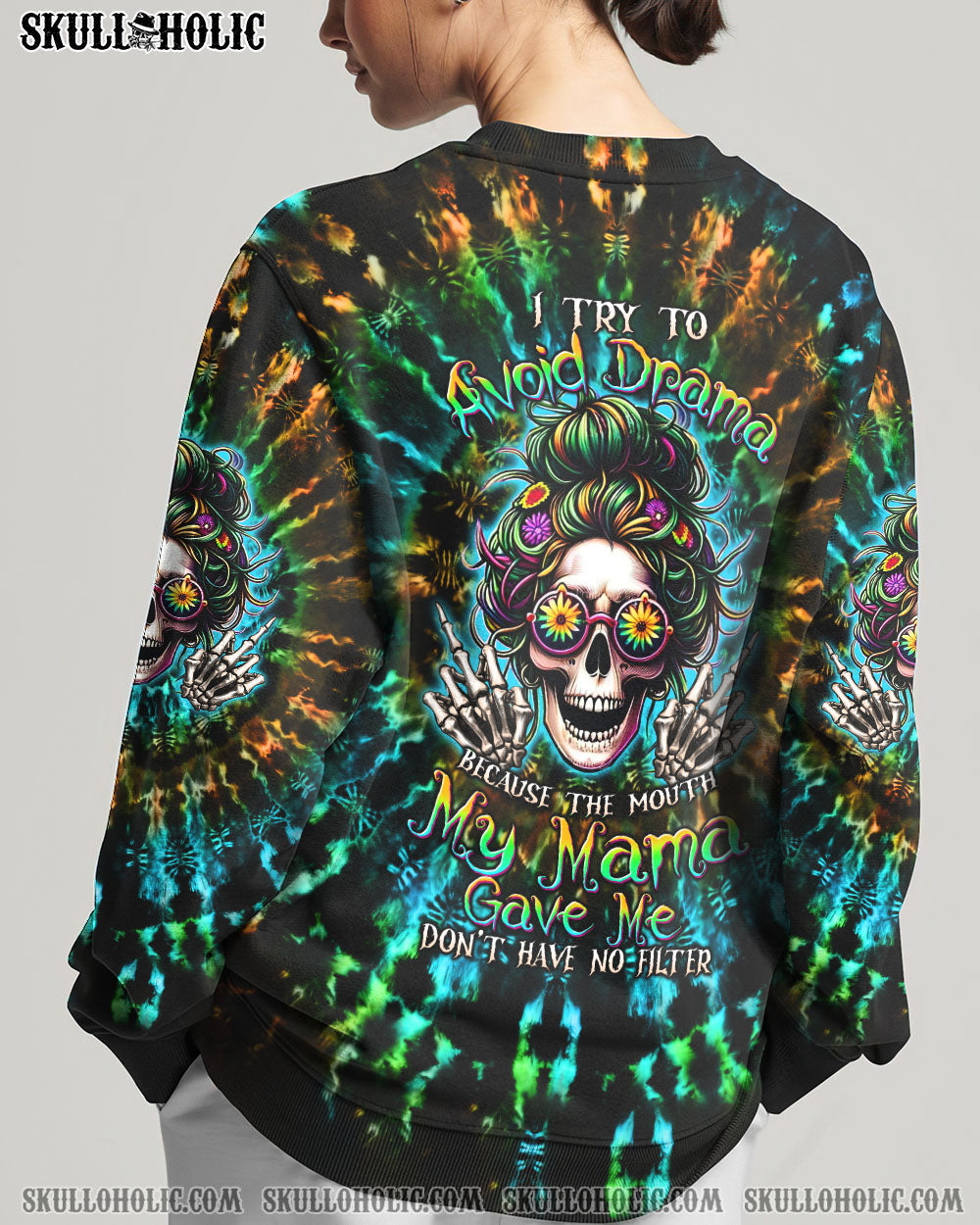 BLISSCORNERS I AM THE STORM ROSE SKULL MESSY BUN ALL OVER PRINT