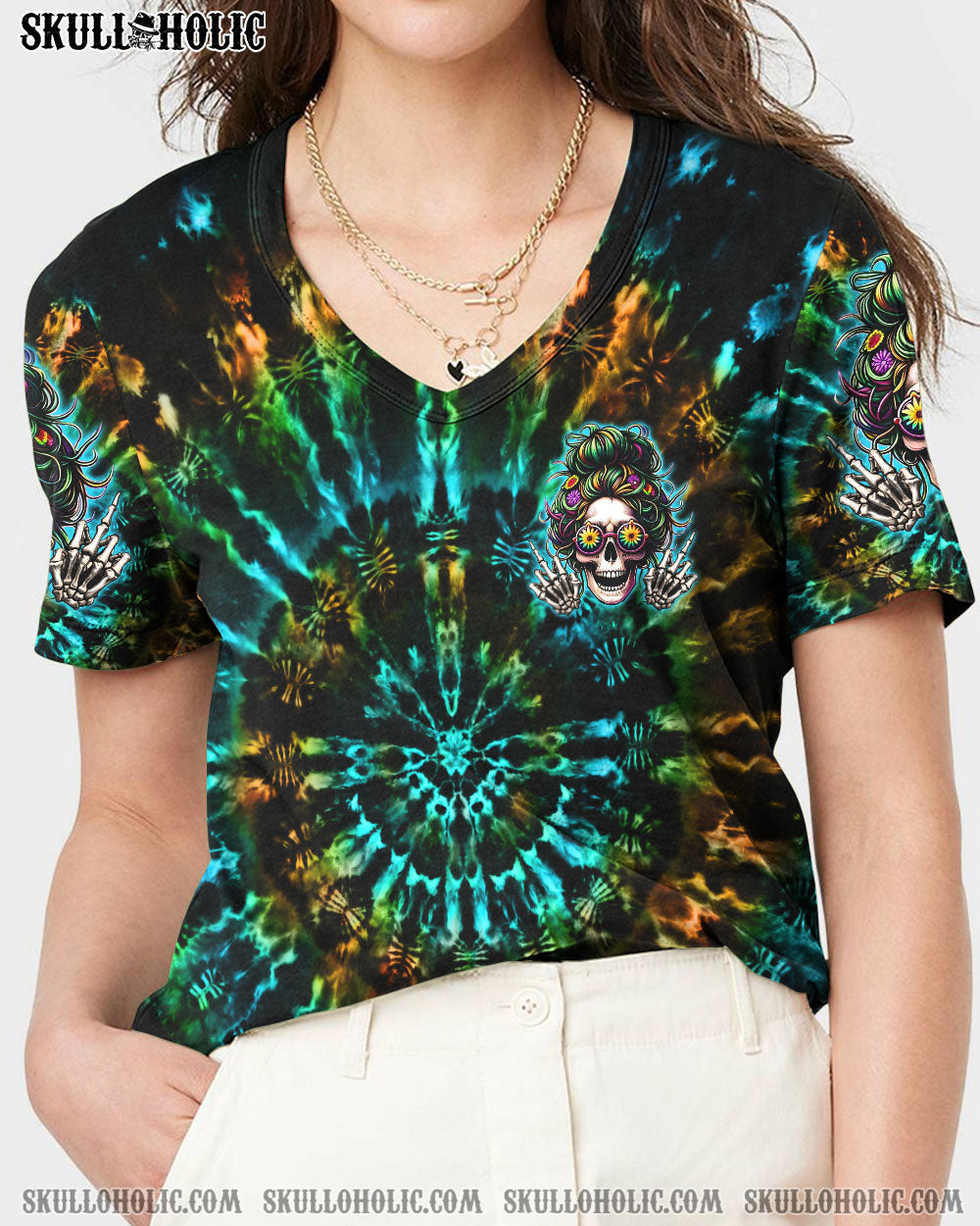 BLISSCORNERS I AM THE STORM ROSE SKULL MESSY BUN ALL OVER PRINT