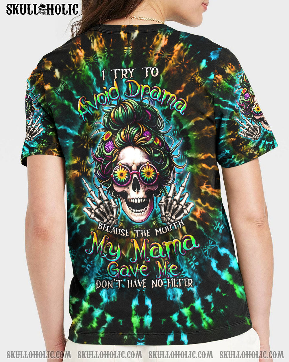 BLISSCORNERS I AM THE STORM ROSE SKULL MESSY BUN ALL OVER PRINT