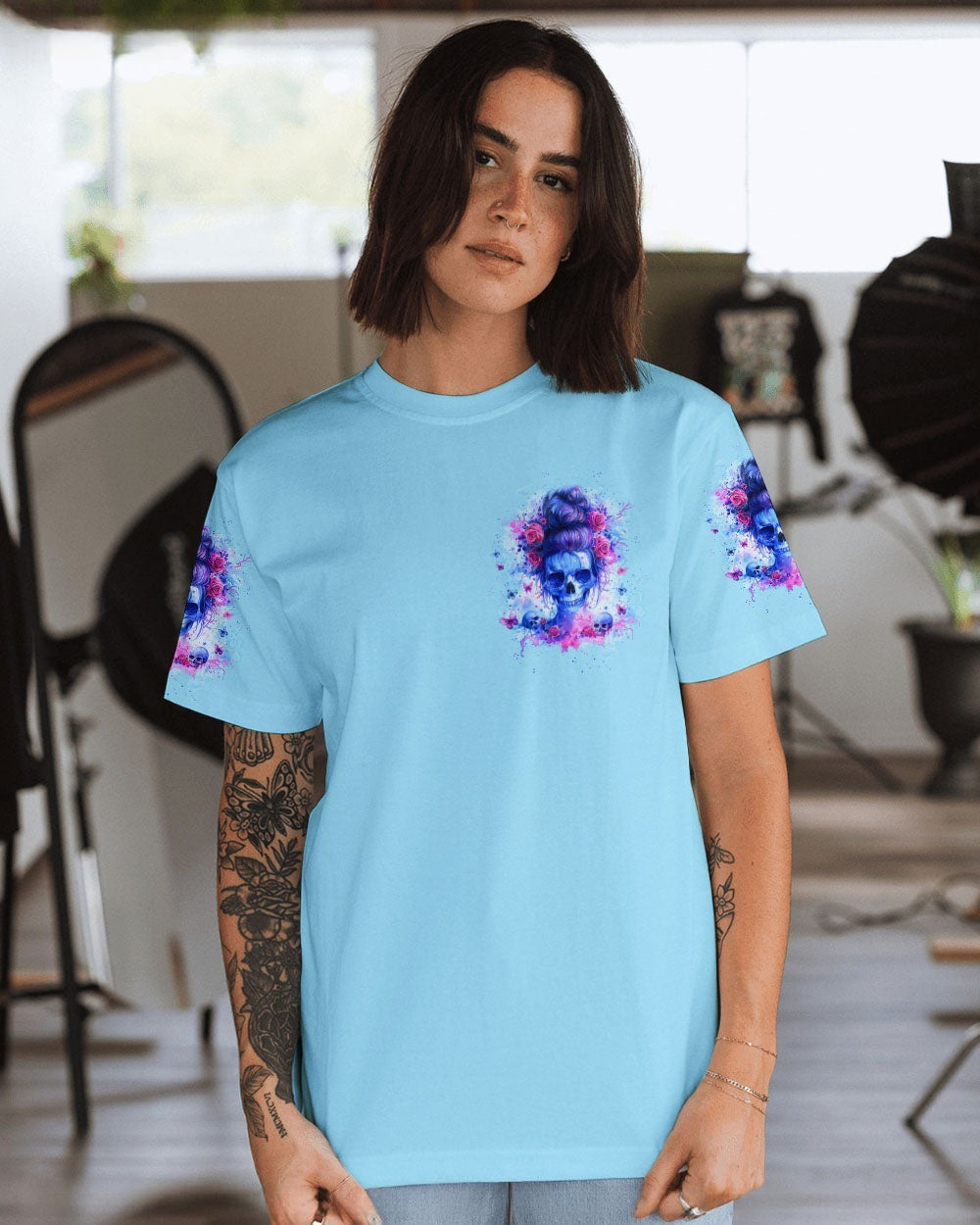 BLISSCORNERS I AM A SWEET GIRL MESSY BUN SKULL ALL OVER PRINT
