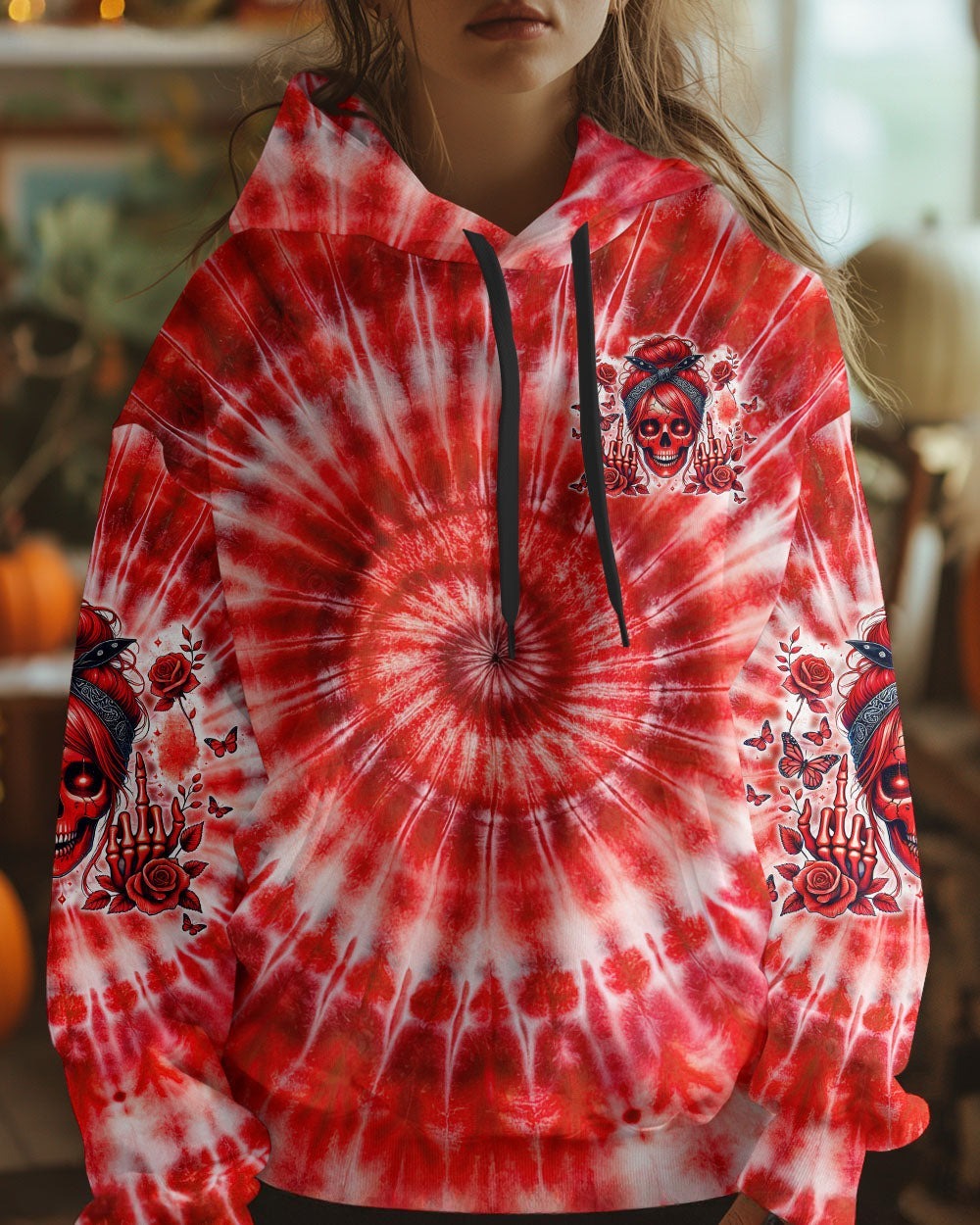 BLISSCORNERS I DON'T GIVE A F ABOUT WHAT YOU SAY MESSY BUN SKULL ALL OVER PRINT