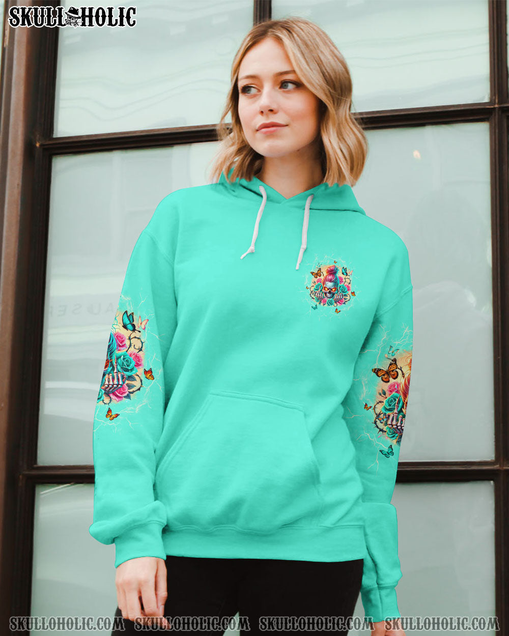 BLISSCORNERS I'M NOT THE SWEET GIRL NEXT DOOR MESSY BUN SKULL ALL OVER PRINT