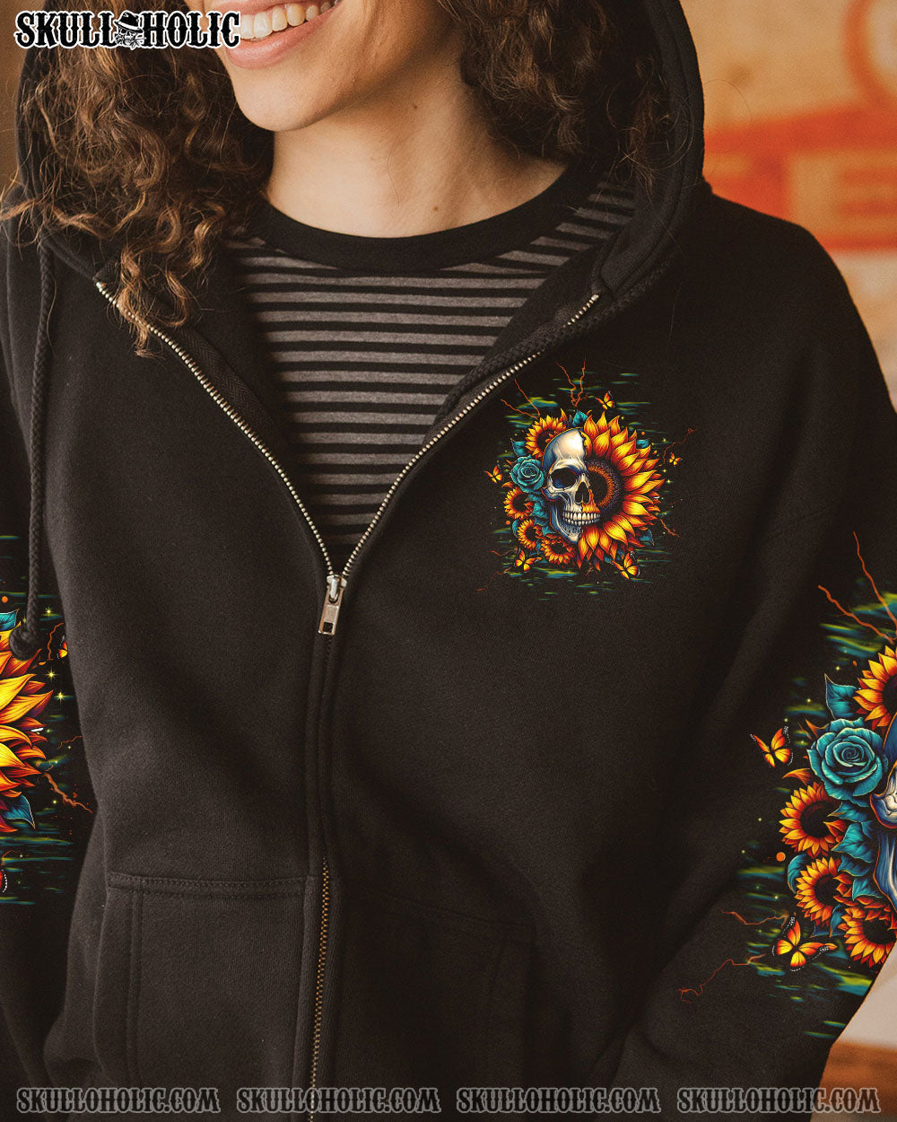 BLISSCORNERS DON'T TRY TO FIGURE ME OUT SKULL SUNFLOWER BLACK ALL OVER PRINT