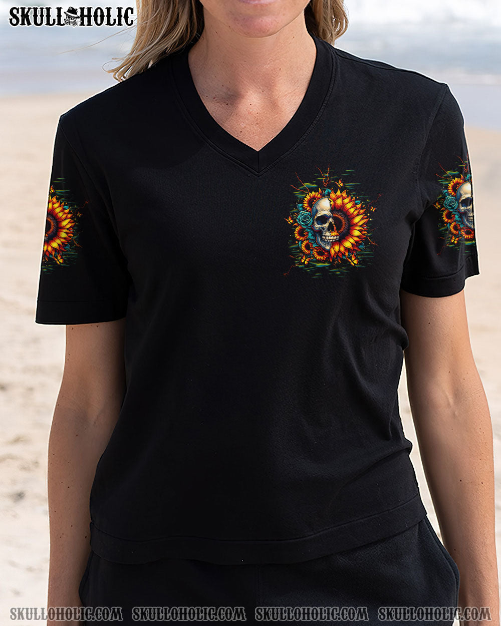 BLISSCORNERS DON'T TRY TO FIGURE ME OUT SKULL SUNFLOWER BLACK ALL OVER PRINT