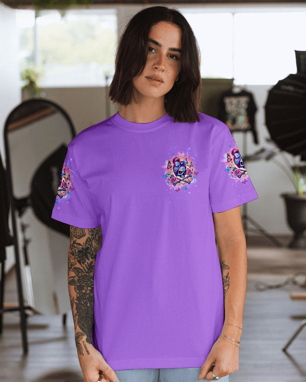 BLISSCORNERS ASSUMING I WAS LIKE MOST GIRLS SKULL MESSY BUN ALL OVER PRINT