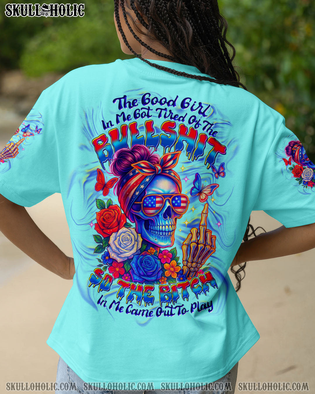 BLISSCORNERS THE GOOD GIRL IN ME MESSY BUN SKULL ALL OVER PRINT