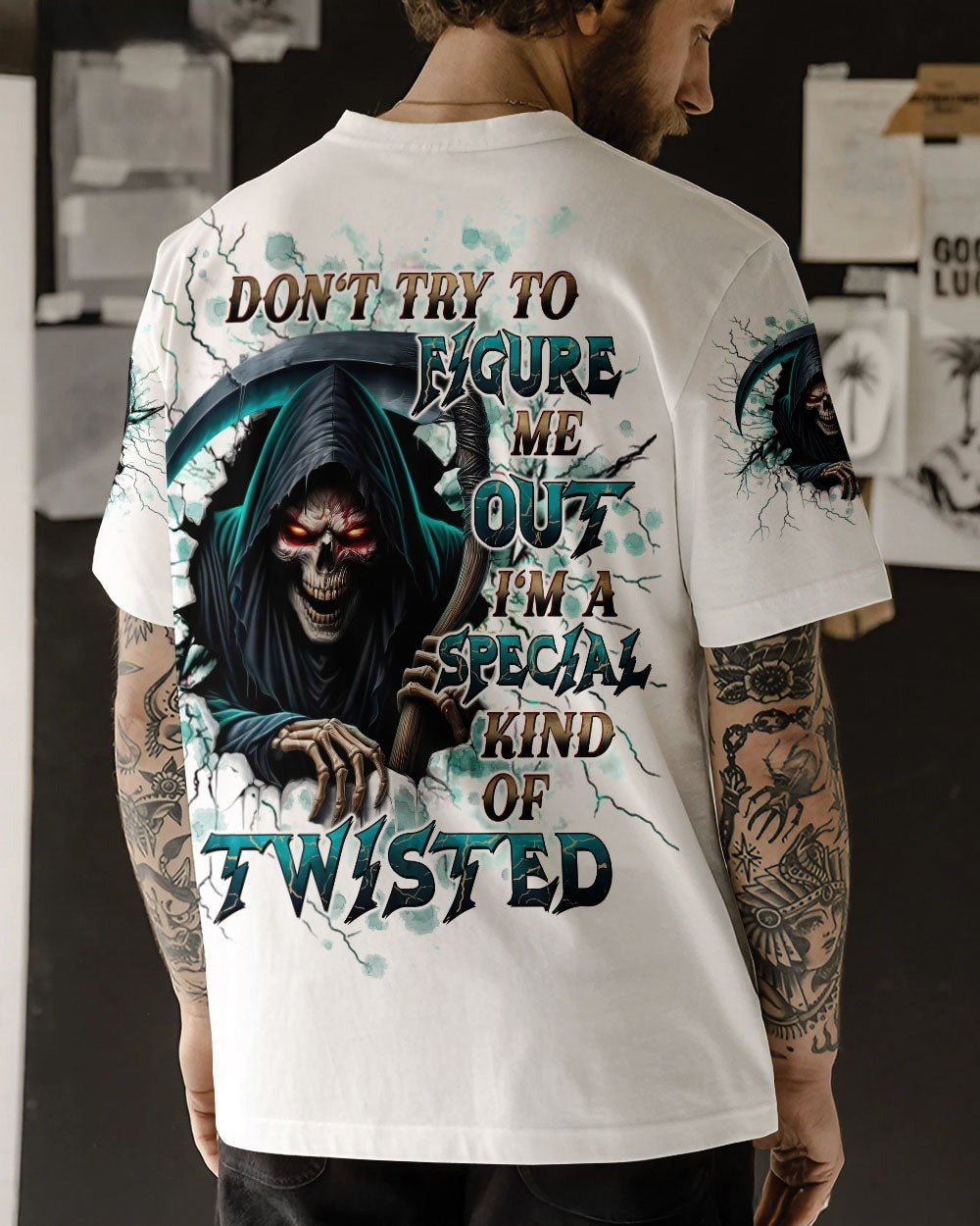 BLISSCORNERS DON'T TRY TO FIGURE ME OUT SKULL REAPER ALL OVER PRINT