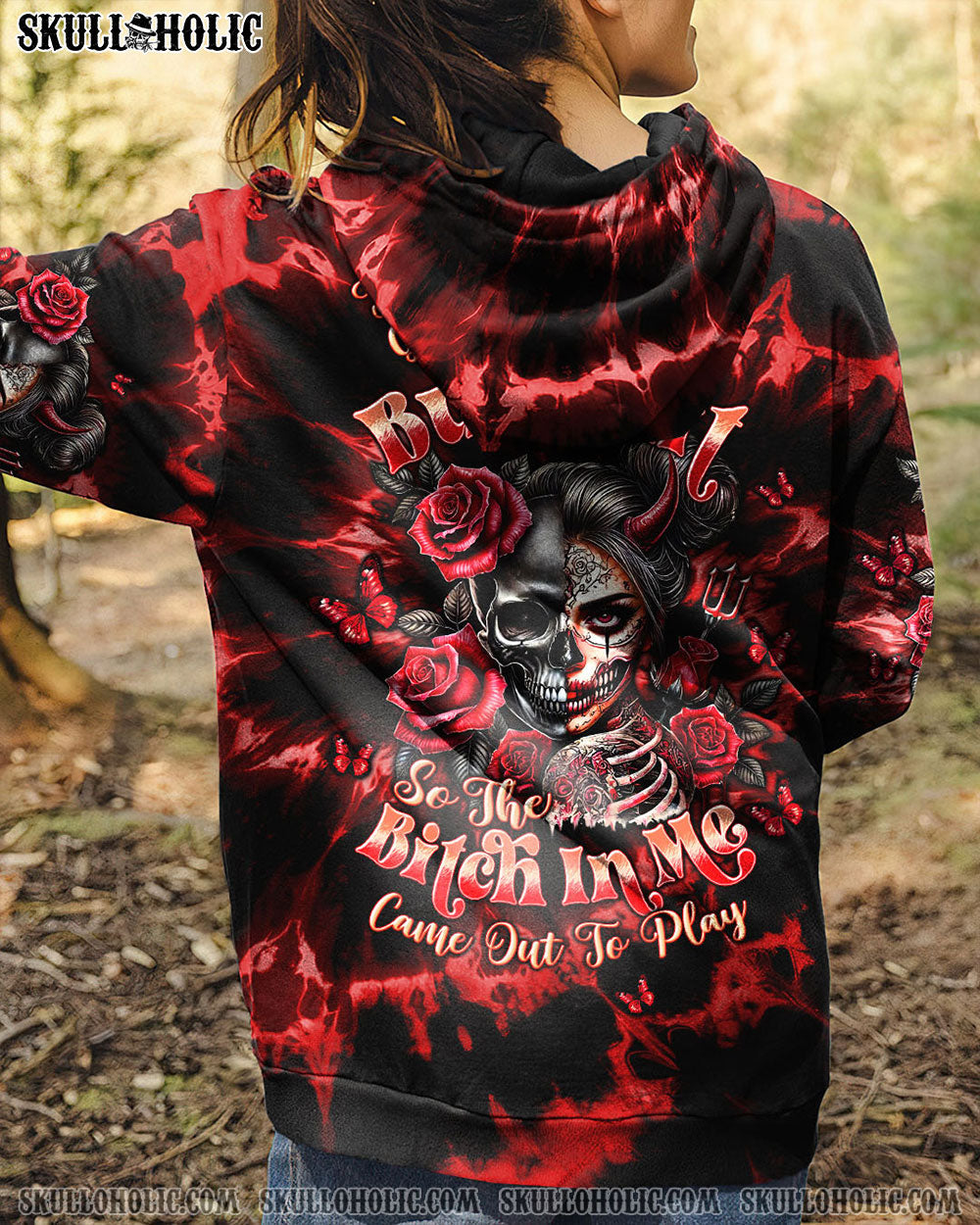 BLISSCORNERS THE GOOD GIRL IN ME HALF SKULL LADY TIE DYE ALL OVER PRINT