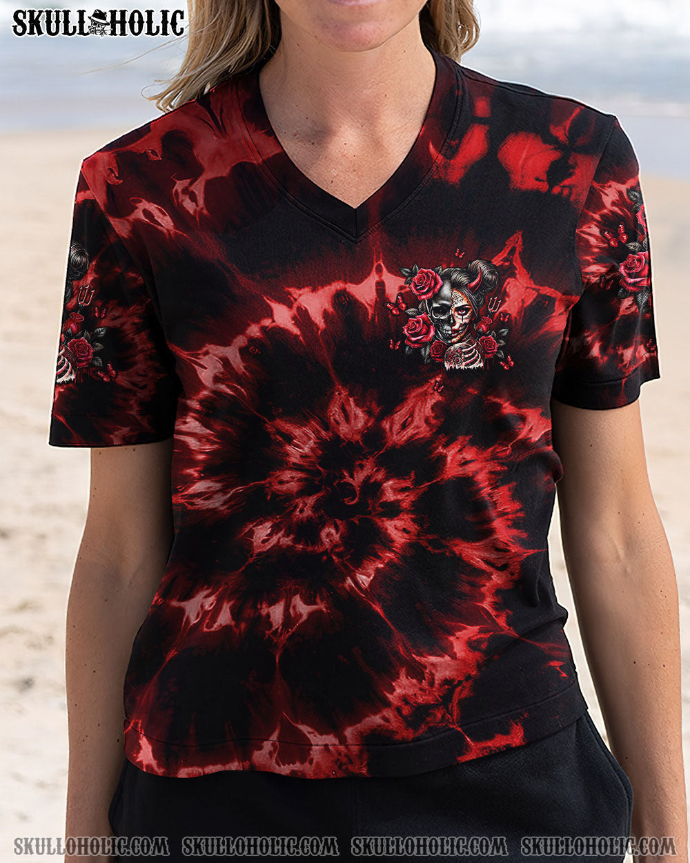 BLISSCORNERS THE GOOD GIRL IN ME HALF SKULL LADY TIE DYE ALL OVER PRINT