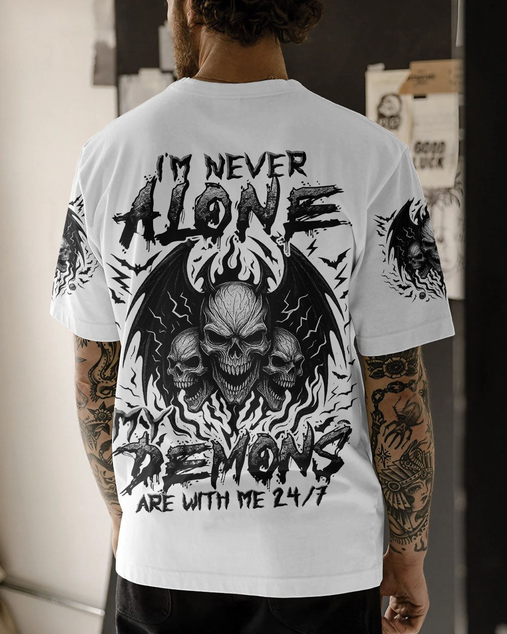 BLISSCORNERS I'M NEVER ALONE SKULL DEMON ALL OVER PRINT