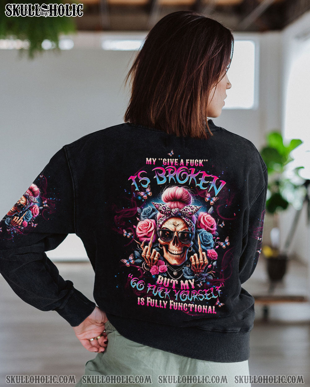 BLISSCORNERS PEOPLE SAY I CAN'T MULTITASK SKULL MESSY BUN ALL OVER PRINT
