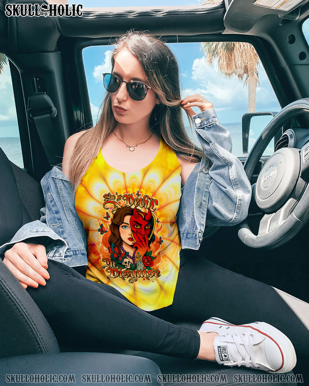 BLISSCORNERS SHE'S A DEVIL IN DISGUISE SKULL LADY ALL OVER PRINT