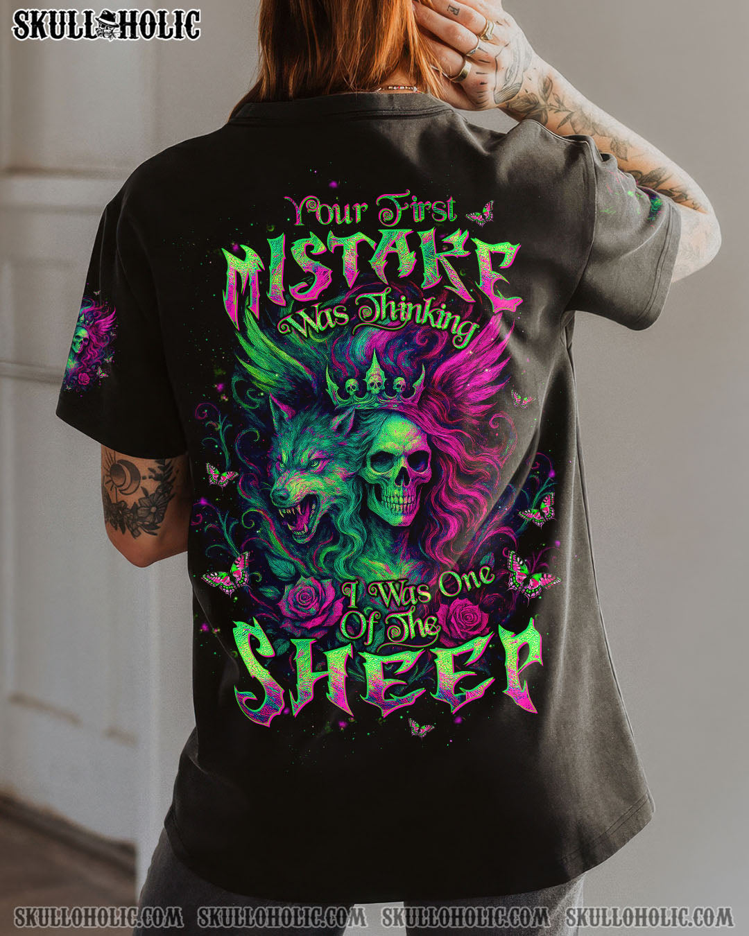 BLISSCORNERS YOUR FIRST MISTAKE WOLF SKULL LADY ALL OVER PRINT