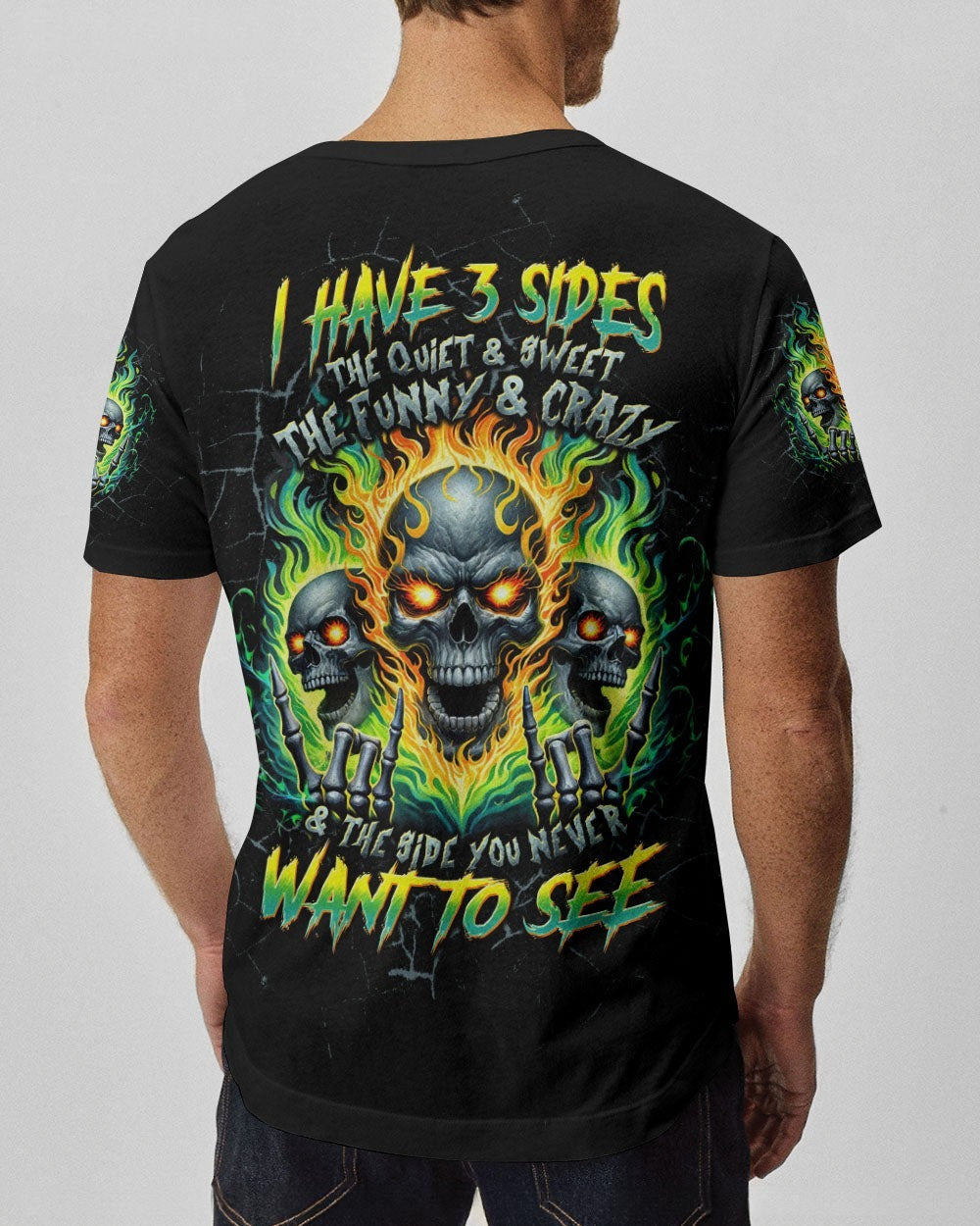 BLISSCORNERS I HAVE 3 SIDES 3 SKULLS FIRE ALL OVER PRINT