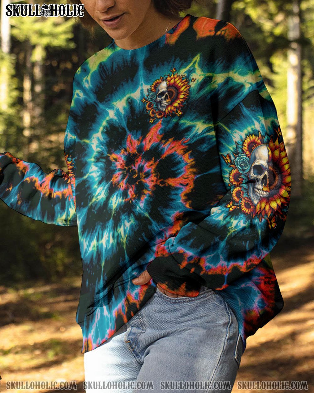 BLISSCORNERS DON'T TRY TO FIGURE ME OUT SKULL SUNFLOWER ALL OVER PRINT