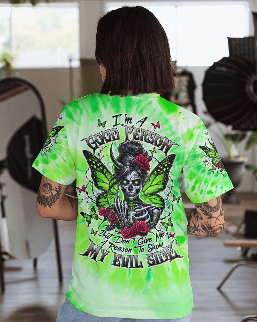 BLISSCORNERS I DON'T CARE WHAT YOU THINK OF ME SKULL MESSY BUN ALL OVER PRINT