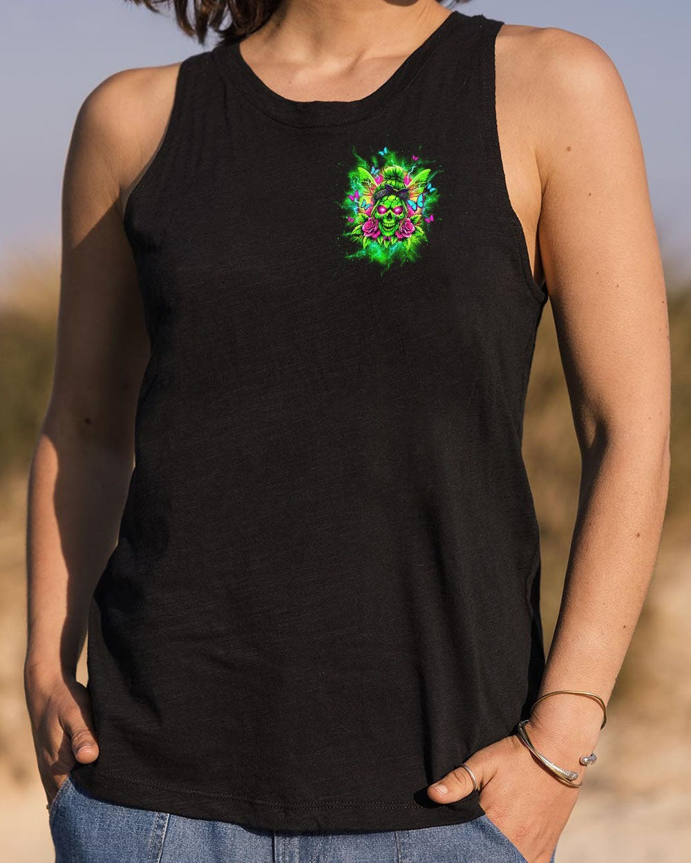 BLISSCORNERS I AM A SWEET GIRL SKULL MESSY BUN ALL OVER PRINT - TLTW3103252